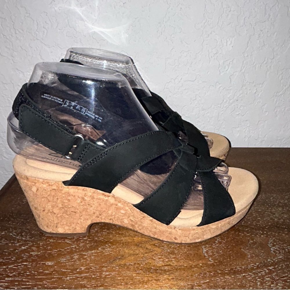 Clarks Collection Self-Attached Sling Back Cork Platform Wedge Sandal Shoes - Picture 3 of 10